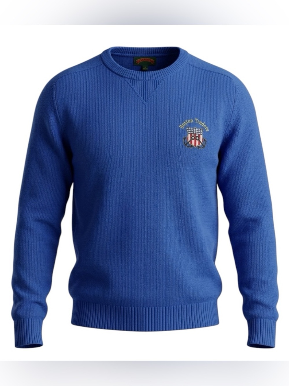 Boston Traders VTG Men Blue Crewneck Sweater with Embroidered Crest Size Medium